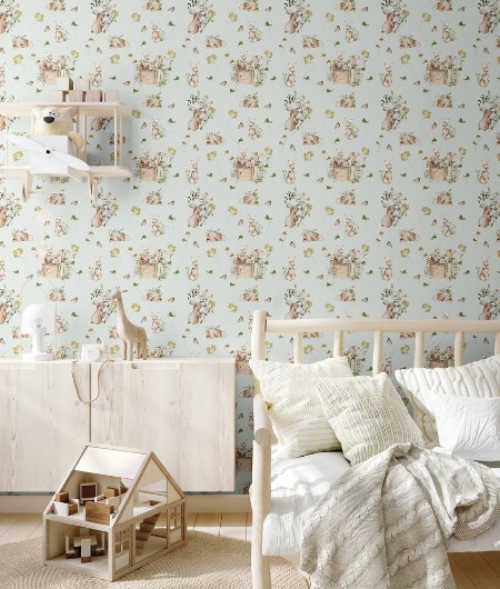 Coloring Bunny bath Soft Mint - 1028201-03 paint Wallpassion